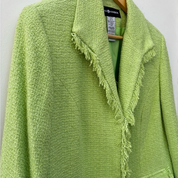 Sag Harbor Lined Blazer Jacket Bright Green Fringe Acrylic Women’s Size 12 - Picture 8 of 13